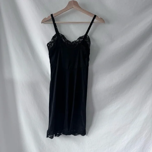 Vintage 60s Black Lace Nylon Slip Dress Adonna Penneys Lingerie XS - Picture 5 of 12